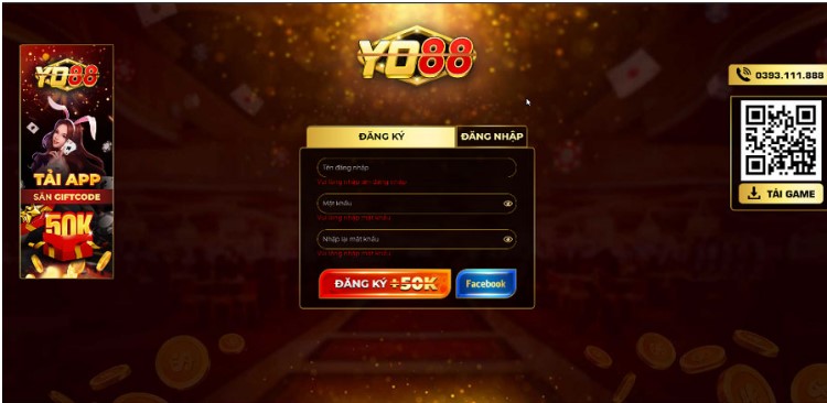 Giao diện đăng ký tài khoản tại Yo88