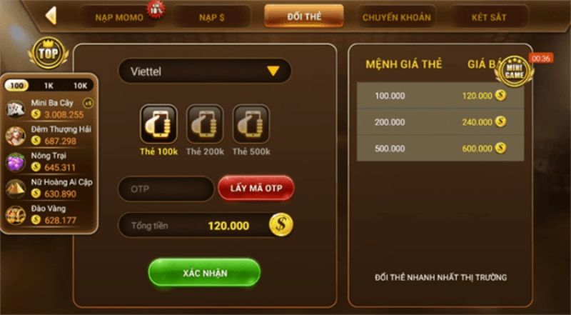 Nạp tiền Tx79 qua thẻ cào