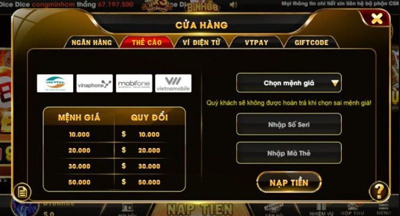 Nạp tiền bằng thẻ cào