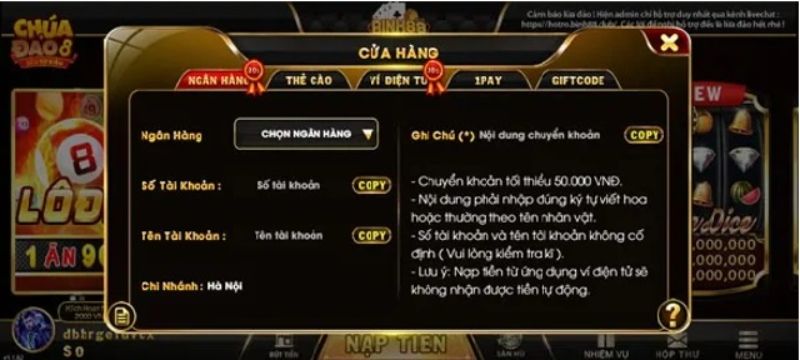 Nạp tiền qua ngân hàng