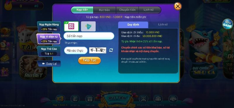 Nạp bằng hình thức ví điện tử