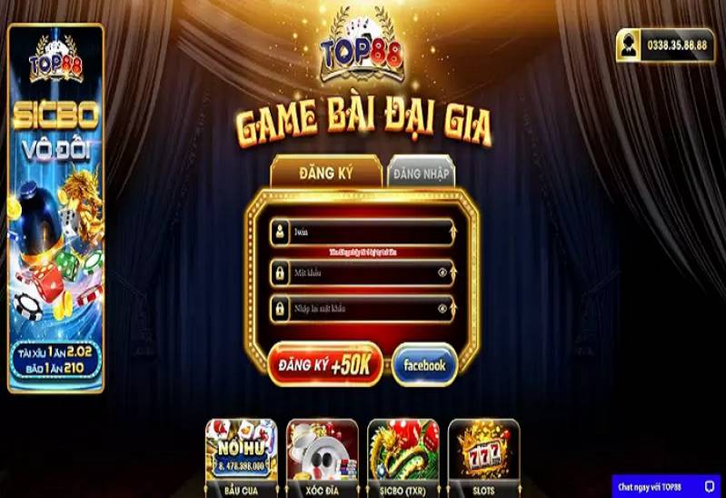 Giao diện đăng ký Top88