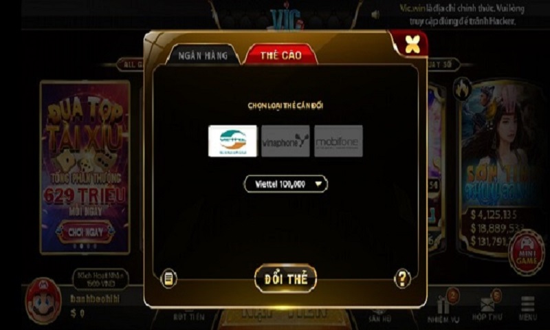 Rút tiền vic club qua thẻ cào