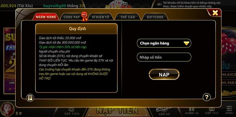 Cách nạp tiền vào cổng game