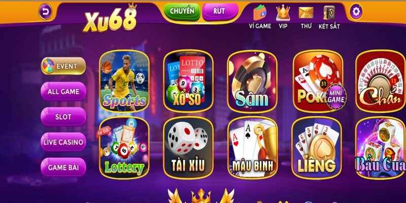 Đa dạng trò chơi tại Xu68