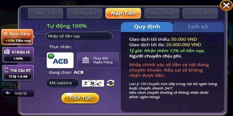 Cách nạp tiền Xeng Vip